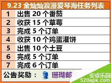 全民小镇9月23日金灿灿浪漫爱情海任务详解