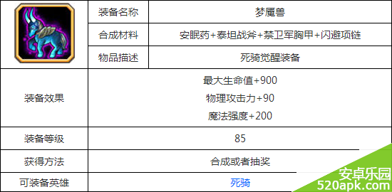 刀塔传奇梦魇兽装备属性图鉴