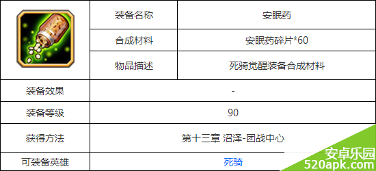 刀塔传奇安眠药装备属性图鉴