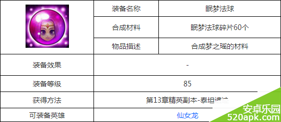 刀塔传奇眠梦法球装备属性图鉴