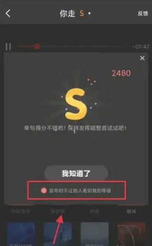 《全民K歌》怎么隐藏发布歌曲的分数等级